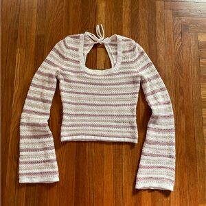 Hollister Pink and Cream Cotton Knit Sweater